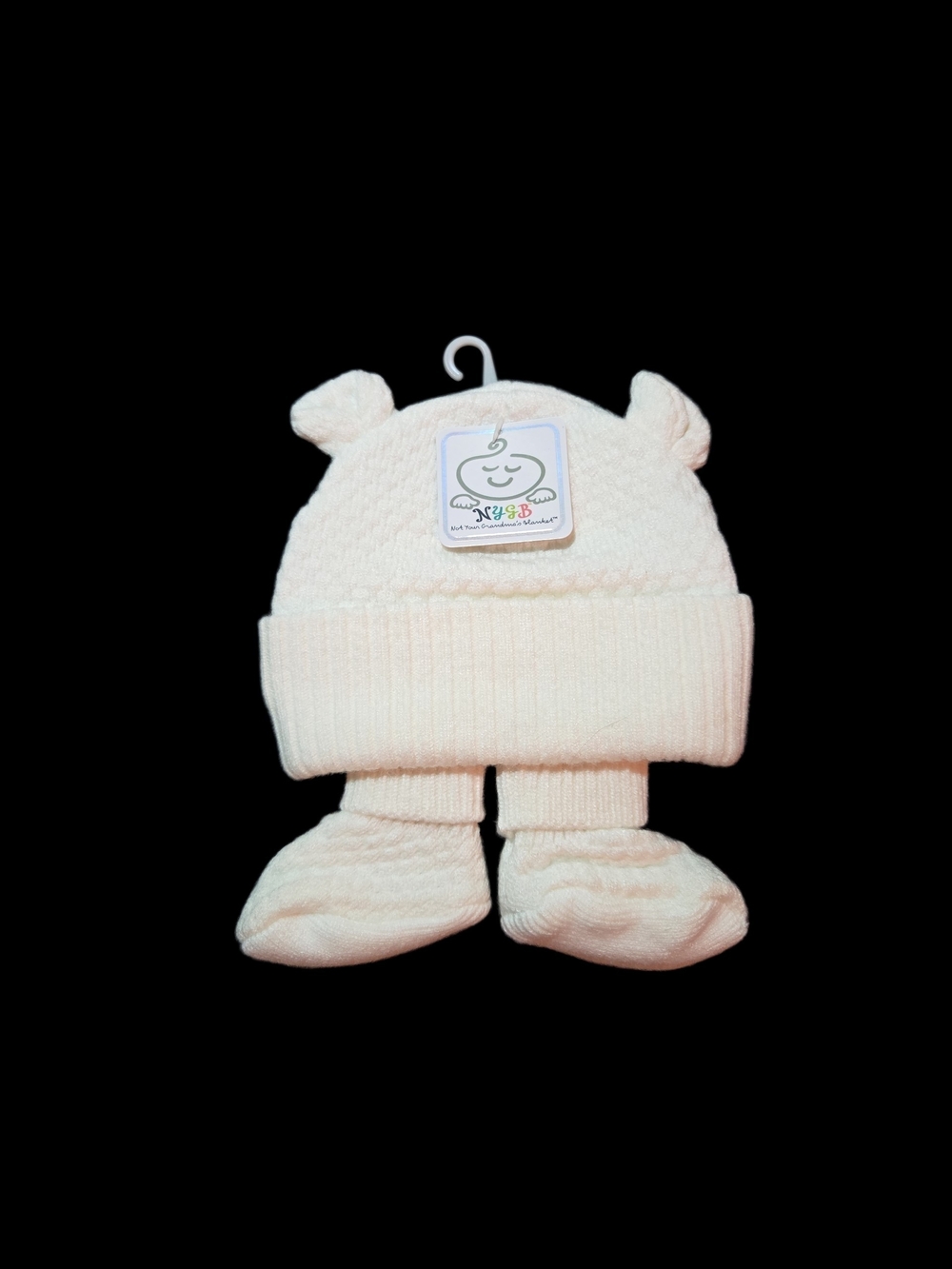 NYGB Soft Cream Baby Hat & Booties Set - Cozy Knit Kids Accessories